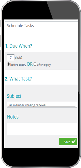 Mobile display showing scheduled task snippet