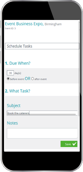 Mobile display showing event scheduled task snippet