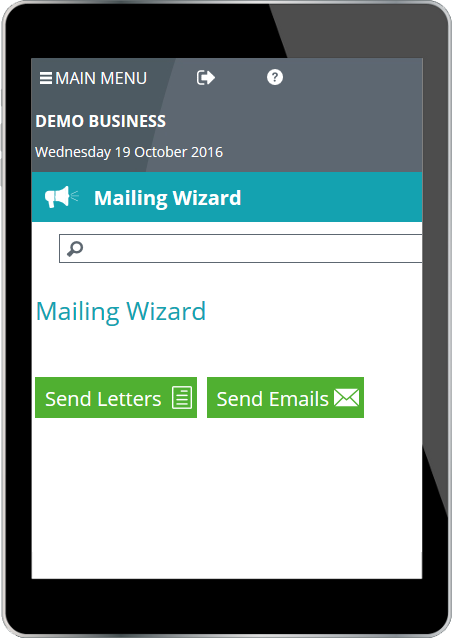 OscarOnline mailing wizard snippet on tablet display